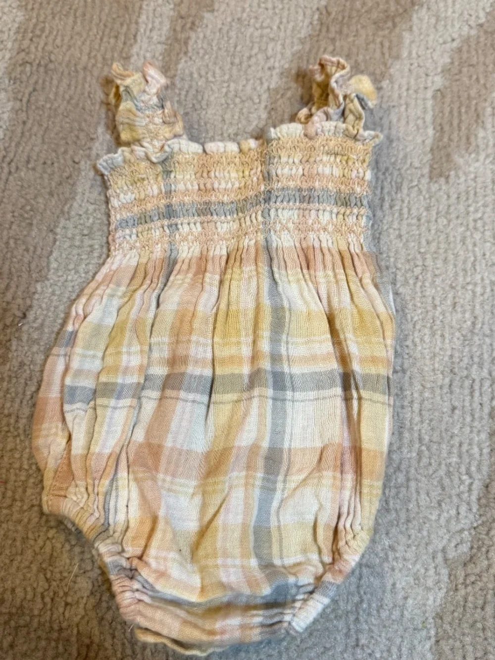 Rylee + Cru Julia Romper Pastel Plaid Smocked Baby Girl 0-3M